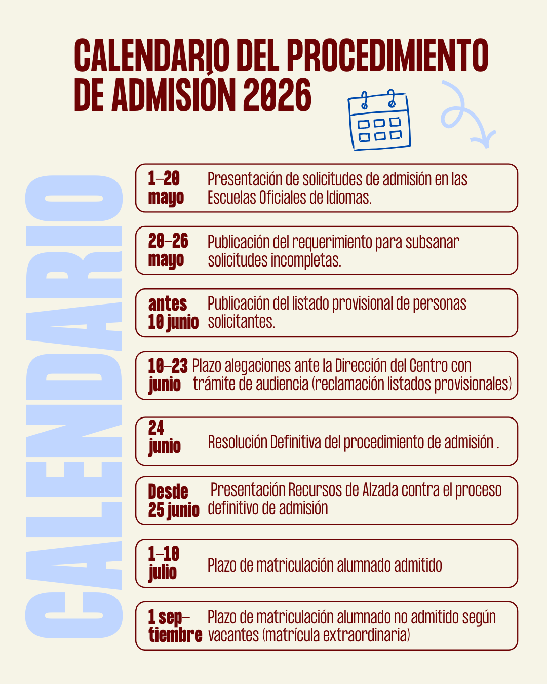 Plazo de preinscripción en la Escuela Oficial de Idiomas: del 1 al 20 de mayo
